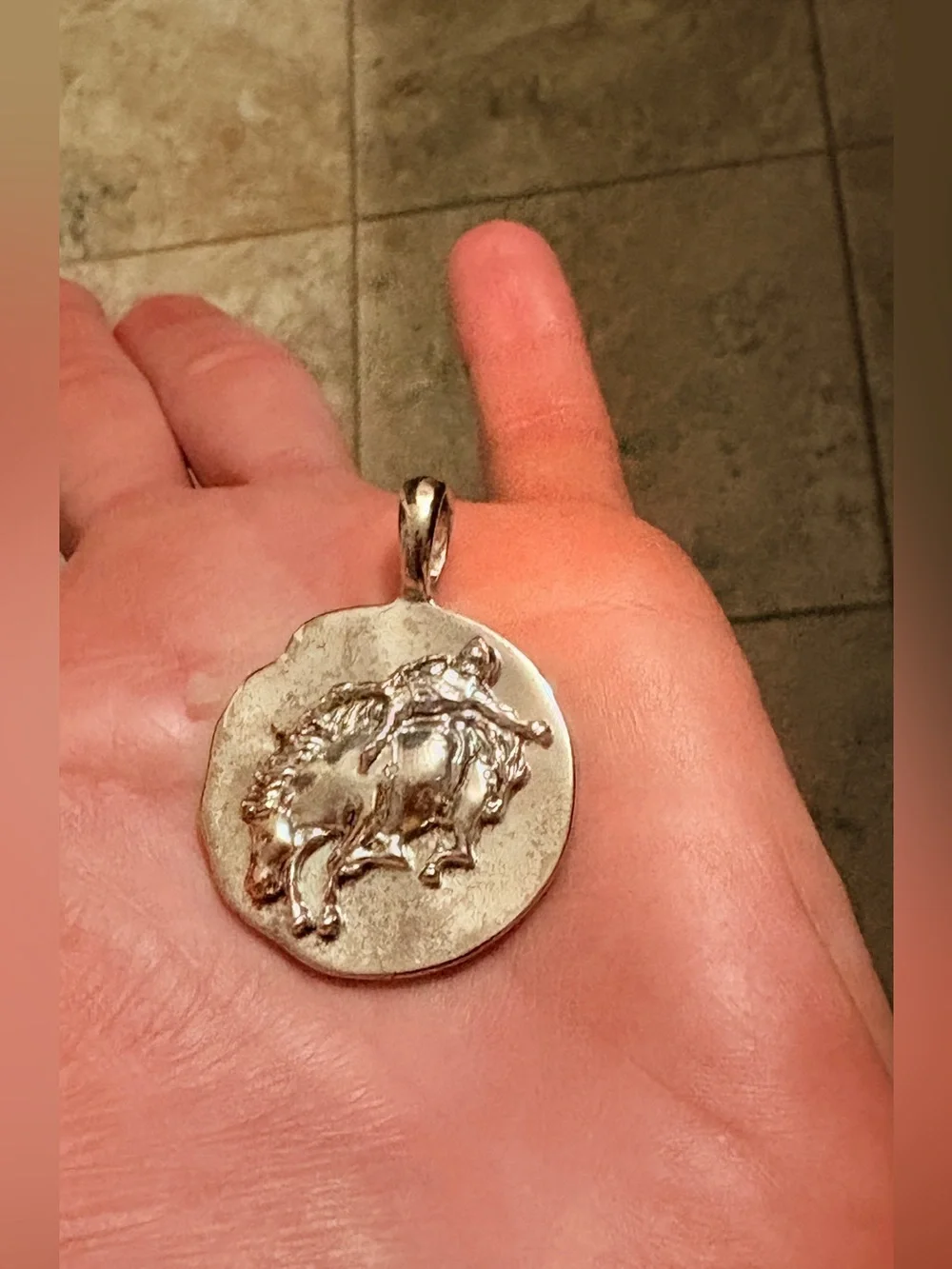 Vintage .925 Sterling Silver Rodeo Bronc Rider Pendant 1.5